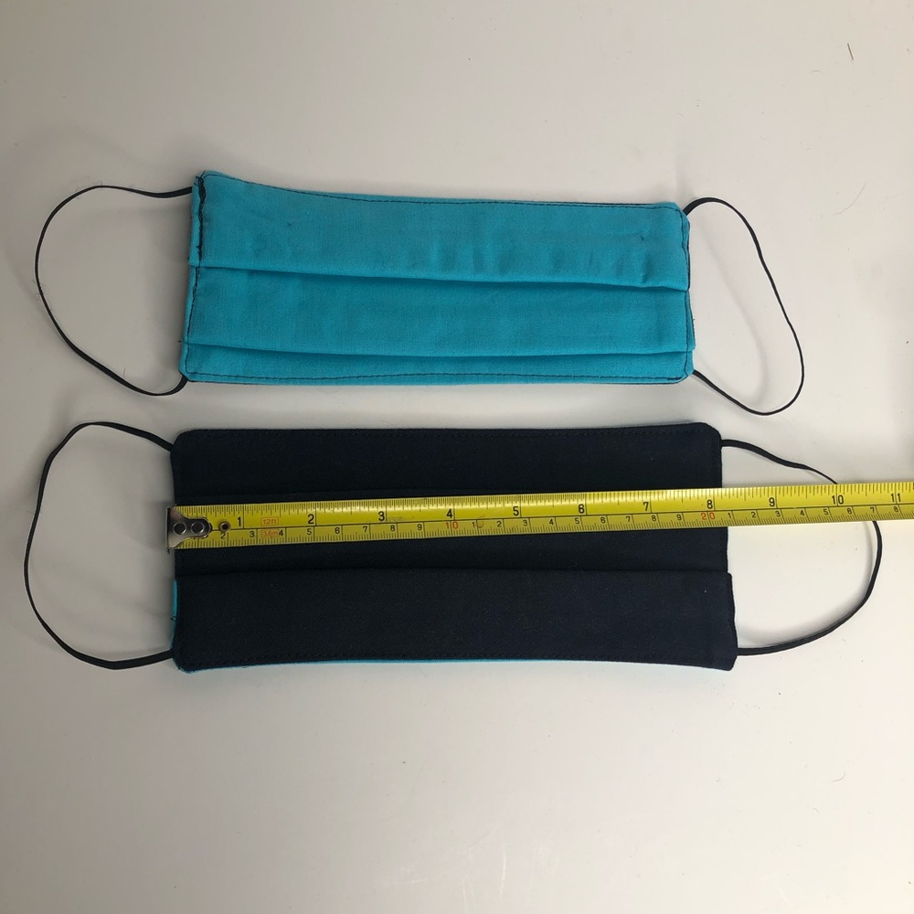 2 Handmade Unisex Black Blue Cotton Face Masks NEW - Picture 3 of 8